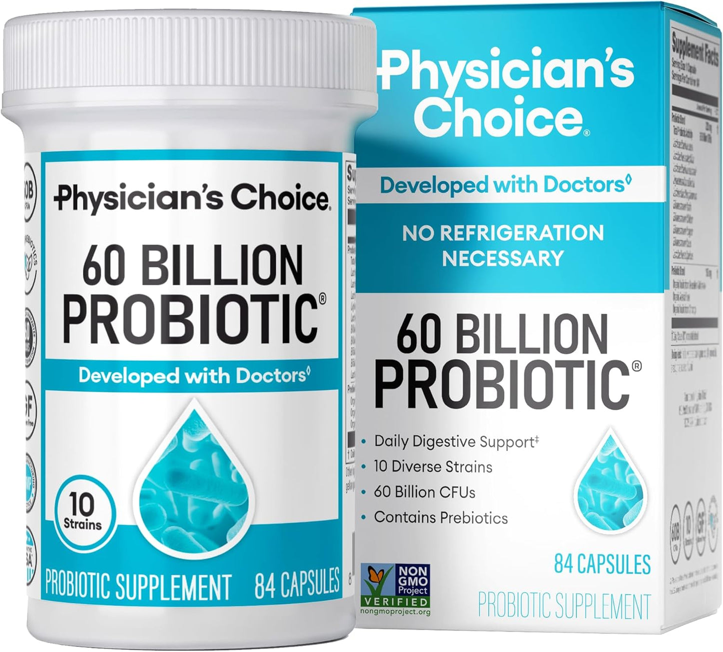 Probiotics 60 Billion CFU - 10 Strains + Organic Prebiotics - Immune. Digestive & Gut Health - Supports Occasional Constipation. Diarrhea. Gas & Bloating - for Women & Men - 30ct